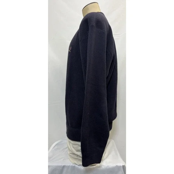 Tommy Hilfiger Vintage Navy Blue Rib Knit Pullover Sweater Mens Large Logo Chrty - Picture 2 of 15